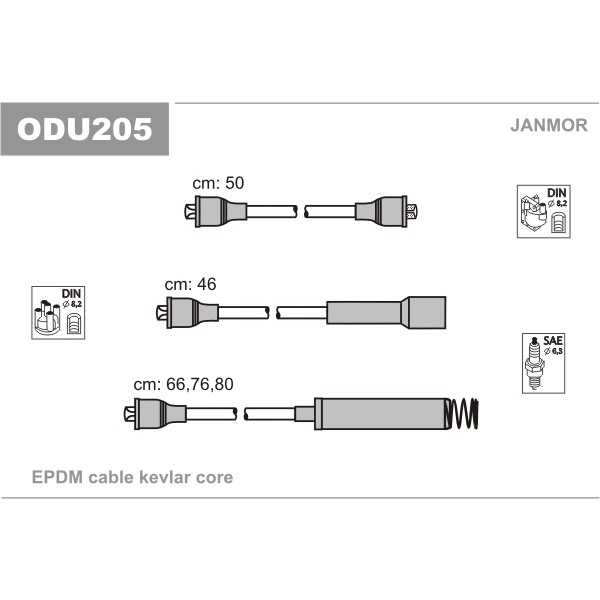 Слика на кабли за свеќици - комплет сет кабли JANMOR ODU205 за Opel Kadett E Hatchback 1.8 E - 100 коњи бензин