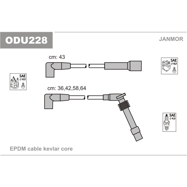 Слика на Кабли за свеќици - комплет сет кабли JANMOR ODU228