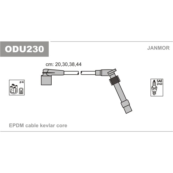 Слика на кабли за свеќици - комплет сет кабли JANMOR ODU230 за Opel Astra F Van 1.6 i - 71 коњи бензин