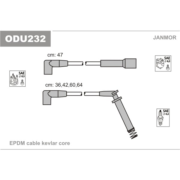 Слика на Кабли за свеќици - комплет сет кабли JANMOR ODU232