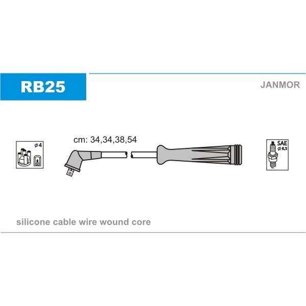 Слика на кабли за свеќици - комплет сет кабли JANMOR RB25 за Renault Megane 1 (BA0-1) 1.6 e (BA0F, BA0S) - 90 коњи бензин