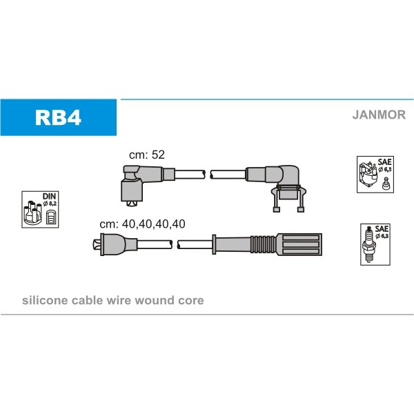 Слика на Кабли за свеќици - комплет сет кабли JANMOR RB4