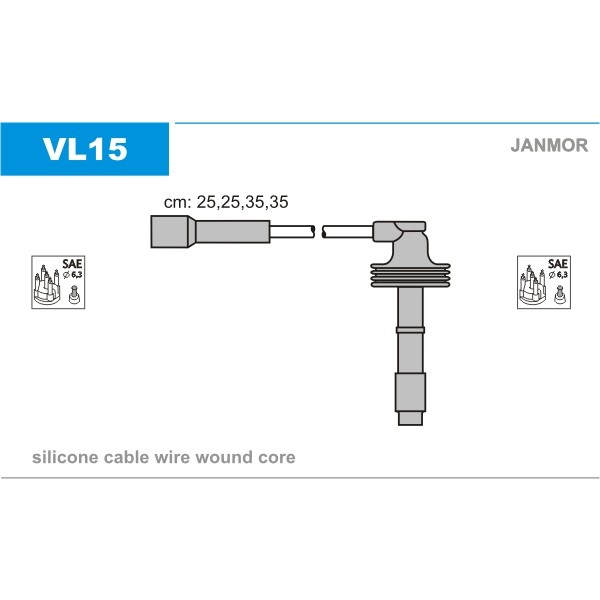 Слика на кабли за свеќици - комплет сет кабли JANMOR VL15 за Volvo S40 Sedan (VS) 1.9 T4 - 200 коњи бензин
