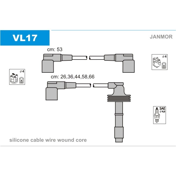 Слика на кабли за свеќици - комплет сет кабли JANMOR VL17 за Volvo S70 Saloon (P80) 2.0 - 163 коњи бензин