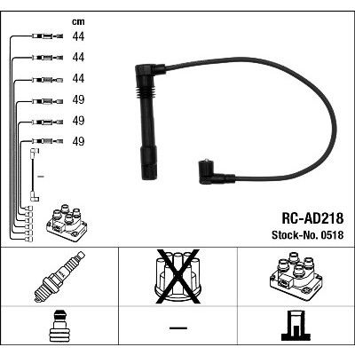 Слика на кабли за свеќици - комплет сет кабли NGK 0518 за Audi A6 Avant (4B, C5) 2.8 - 193 коњи бензин