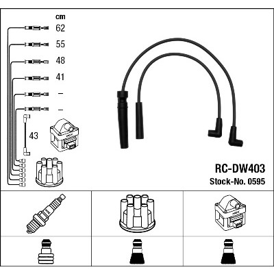 Слика на кабли за свеќици - комплет сет кабли NGK 0595 за Daewoo Espero Sedan KLEJ 1.5 16V - 90 коњи бензин
