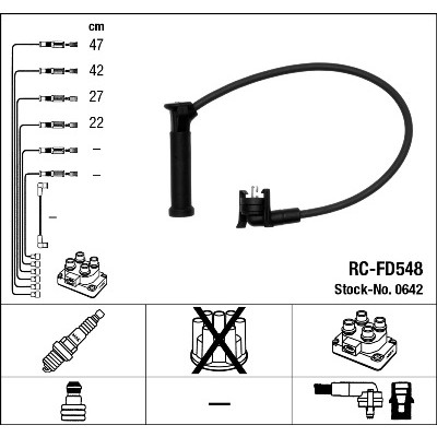 Слика на кабли за свеќици - комплет сет кабли NGK 0642 за Ford Fiesta 4 (ja,jb) 1.4 i 16V - 90 коњи бензин
