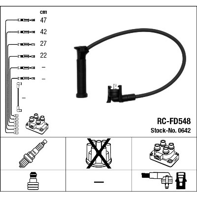 Слика на кабли за свеќици - комплет сет кабли NGK 0642 за Ford Fiesta 6 1.6 TDCi - 95 коњи дизел