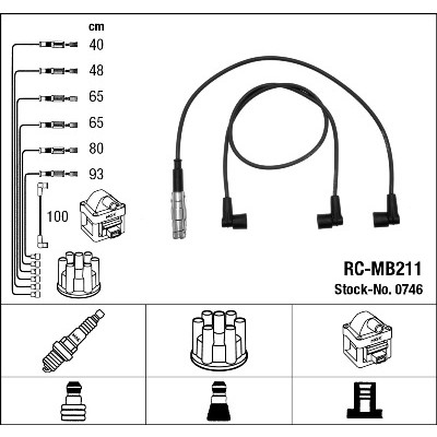 Слика на кабли за свеќици - комплет сет кабли NGK 0746 за Mercedes E-class (w124) 300 E 4-matic (124.230) - 180 коњи бензин