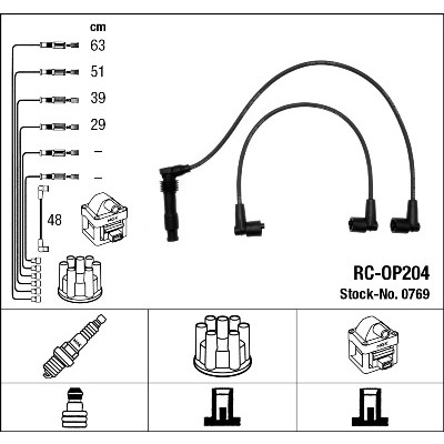 Слика на кабли за свеќици - комплет сет кабли NGK 0769 за Opel Calibra A 2.0 i 16V 4x4 - 150 коњи бензин