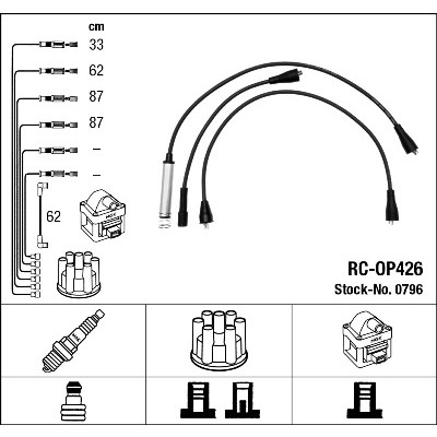 Слика на кабли за свеќици - комплет сет кабли NGK 0796 за Opel Kadett E Estate 2.0 i - 115 коњи бензин