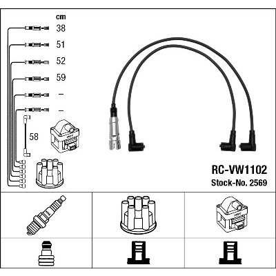 Слика на кабли за свеќици - комплет сет кабли NGK 2569 за VW Transporter T3 Platform 1.9 - 78 коњи бензин