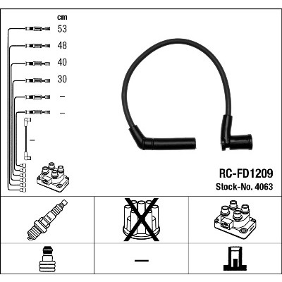 Слика на кабли за свеќици - комплет сет кабли NGK 4063 за Ford Street Ka 1.6 - 95 коњи бензин