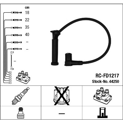 Слика на кабли за свеќици - комплет сет кабли NGK 44250 за Ford Fiesta 4 (ja,jb) 1.4 i 16V - 90 коњи бензин