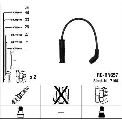 Слика на кабли за свеќици - комплет сет кабли NGK 7198 за Renault Clio 2 1.4 (B/CB0C) - 75 коњи бензин
