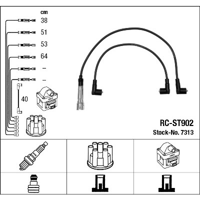 Слика на кабли за свеќици - комплет сет кабли NGK 7313 за VW Lupo (6X1,6E1) 1.0 - 50 коњи бензин