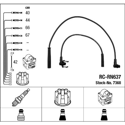 Слика на кабли за свеќици - комплет сет кабли NGK 7368 за Renault Rapid Box 1.4 (F40D) - 79 коњи бензин