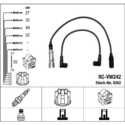 Слика на кабли за свеќици - комплет сет кабли NGK 8262 за Audi 80 Sedan (8C, B4) 2.0 E - 115 коњи бензин