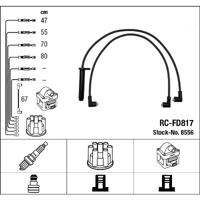 Слика на кабли за свеќици - комплет сет кабли NGK 8556 за Ford Sierra Estate (BNG) 2.0 4x4 - 120 коњи бензин
