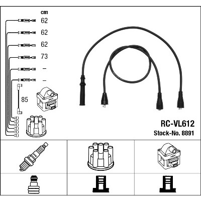 Слика на кабли за свеќици - комплет сет кабли NGK 8891 за Volvo 240 Break (P245) 2.0 - 90 коњи бензин