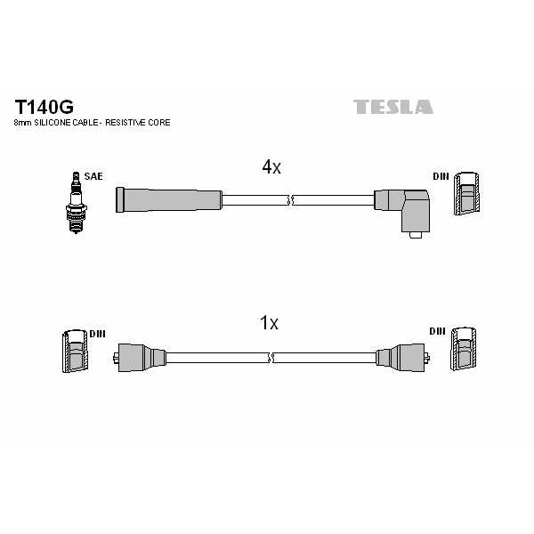 Слика на кабли за свеќици - комплет сет кабли TESLA T140G за Ford Escort MK 4 (gaf,awf,abft) 1.6 XR3i - 105 коњи бензин
