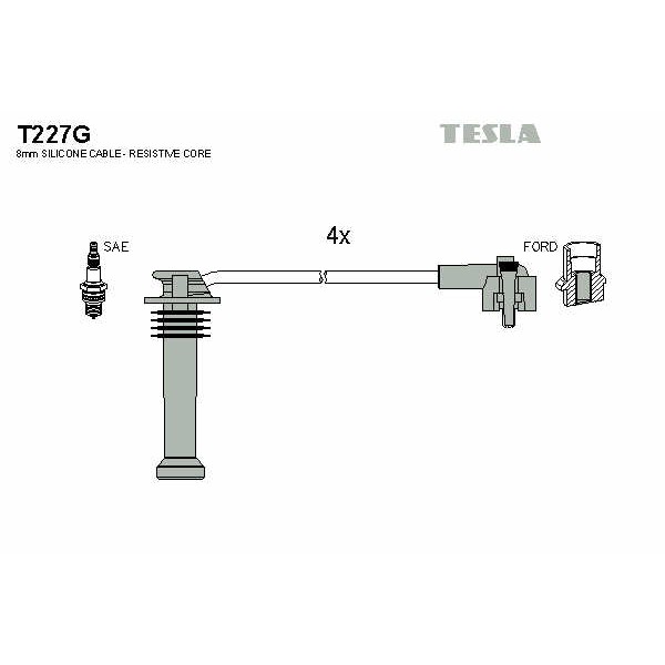 Слика на кабли за свеќици - комплет сет кабли TESLA T227G за Ford Escort MK 6 Estate (gal) 1.6 i 16V - 90 коњи бензин