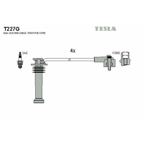 Слика на кабли за свеќици - комплет сет кабли TESLA T227G за Ford Mondeo 1 (GBP) 1.6 i 16V - 88 коњи бензин