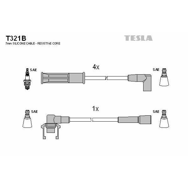Слика на кабли за свеќици - комплет сет кабли TESLA T321B за Renault Express Box 1.4  (F40U, F40V) - 75 коњи бензин