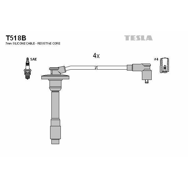 Слика на кабли за свеќици - комплет сет кабли TESLA T518B за Toyota Avensis Liftback (T22) 1.8 (AT221_) - 110 коњи бензин