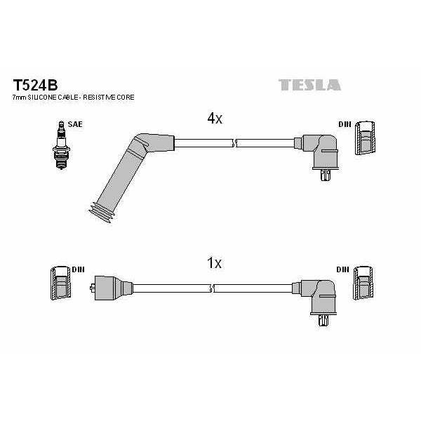 Слика на Кабли за свеќици - комплет сет кабли TESLA T524B за Hyundai Atos (MX) 1.0 i - 54 коњи бензин