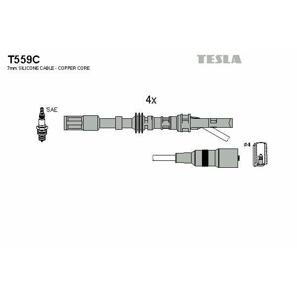 Слика на кабли за свеќици - комплет сет кабли TESLA T559C за Skoda Octavia (1U2) 1.8 - 125 коњи бензин