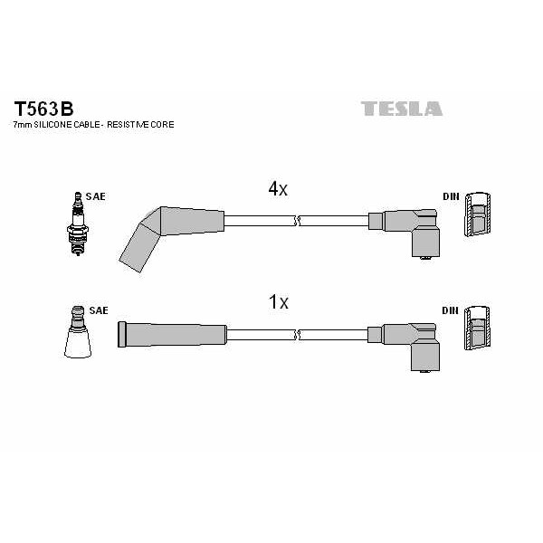 Слика на кабли за свеќици - комплет сет кабли TESLA T563B за Rover 200 (RF) 214 i - 75 коњи бензин