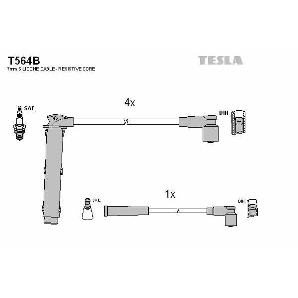 Слика на кабли за свеќици - комплет сет кабли TESLA T564B за Rover Coupe 1.6 16 V - 111 коњи бензин