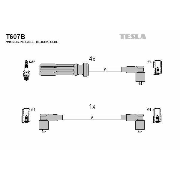 Слика на кабли за свеќици - комплет сет кабли TESLA T607B за Volvo 740 Estate (745) 2.3 - 131 коњи бензин
