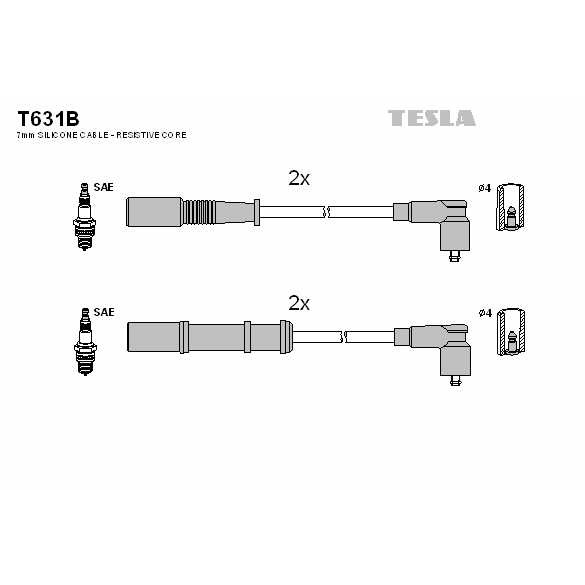 Слика на кабли за свеќици - комплет сет кабли TESLA T631B за Fiat Panda 312,323 1.2 LPG - 69 коњи Бензин/Автогаз (LPG)