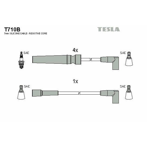 Слика на кабли за свеќици - комплет сет кабли TESLA T710B за Daewoo Espero Sedan KLEJ 1.5 16V - 90 коњи бензин