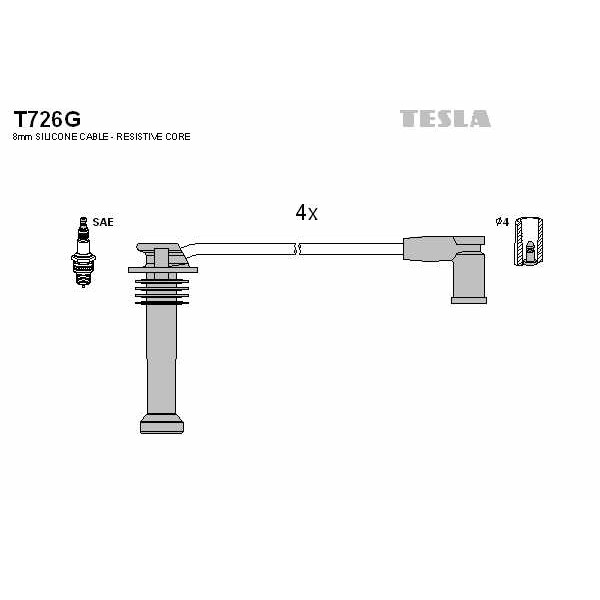 Слика на кабли за свеќици - комплет сет кабли TESLA T726G за Ford Fiesta 4 (ja,jb) 1.4 i 16V - 90 коњи бензин