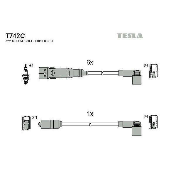 Слика на кабли за свеќици - комплет сет кабли TESLA T742C за Mercedes-Benz S-class (w126) 280 S (126.021) - 156 коњи бензин