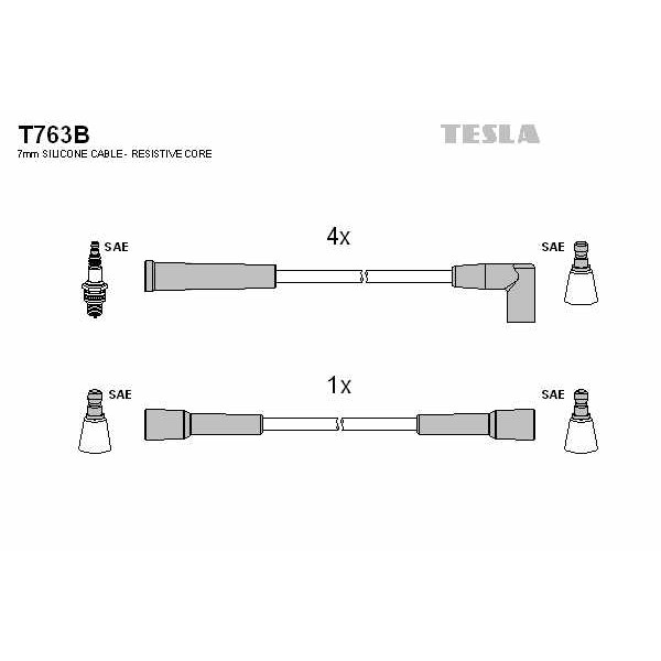 Слика на кабли за свеќици - комплет сет кабли TESLA T763B за Opel Corsa A TR 1.3 S - 70 коњи бензин