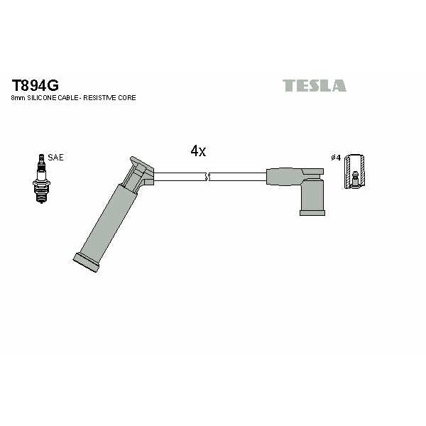 Слика на кабли за свеќици - комплет сет кабли TESLA T894G за Ford Fiesta 4 (ja,jb) 1.4 i 16V - 90 коњи бензин