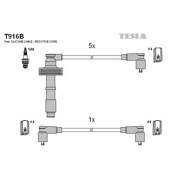 Слика на кабли за свеќици - комплет сет кабли TESLA T916B за Volvo 850 (LS) 2.5 - 170 коњи бензин