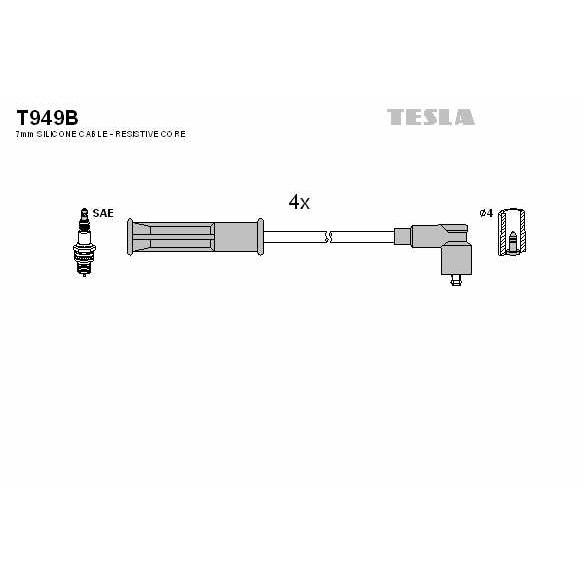 Слика на кабли за свеќици - комплет сет кабли TESLA T949B за Renault Laguna (B56,556) 1.6 16V (B568, B561) - 107 коњи бензин