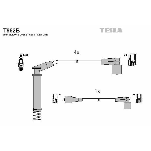 Слика на кабли за свеќици - комплет сет кабли TESLA T962B за Opel Vectra A Hatchback 1.4 S - 75 коњи бензин