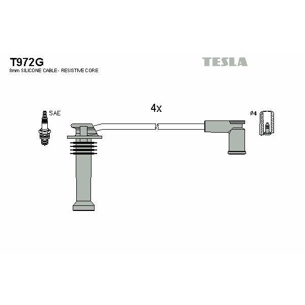 Слика на кабли за свеќици - комплет сет кабли TESLA T972G за Mazda 2 Hatchback (DY) 1.4 - 80 коњи бензин