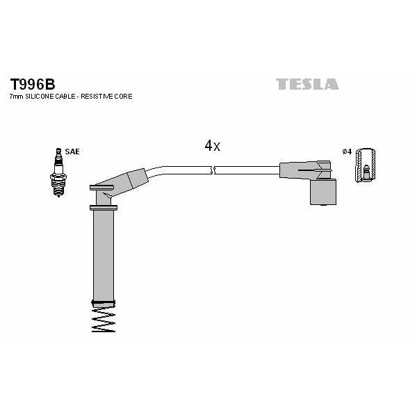 Слика на кабли за свеќици - комплет сет кабли TESLA T996B за Opel Astra F Van 1.6 i - 71 коњи бензин