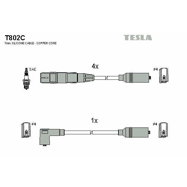 Слика на кабли за свеќици - комплет сет кабли TESLA Original T802C за VW Polo 3 Classic (6kv2) 100 - 100 коњи бензин