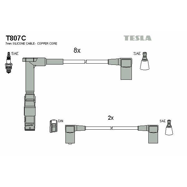 Слика на кабли за свеќици - комплет сет кабли TESLA Original T807C за Mercedes S-class Saloon (w140) S 500 (140.050, 140.051) - 320 коњи бензин