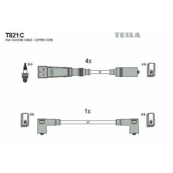 Слика на кабли за свеќици - комплет сет кабли TESLA Original T821C за Seat Ibiza 2 (6K) 2.0 i - 115 коњи бензин