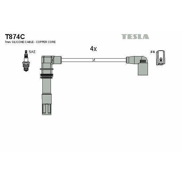 Слика на кабли за свеќици - комплет сет кабли TESLA Original T874C за VW Jetta 4 Estate (1J6) 1.6 16V - 105 коњи бензин
