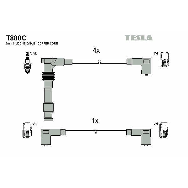 Слика на кабли за свеќици - комплет сет кабли TESLA Original T880C за Opel Calibra A 2.0 i 16V 4x4 - 150 коњи бензин